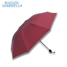 Logotipo impreso de color rojo marca impresa barato Reflect Light Edge 3 paraguas plegables Promocional al por mayor de regalos paraguas Safty